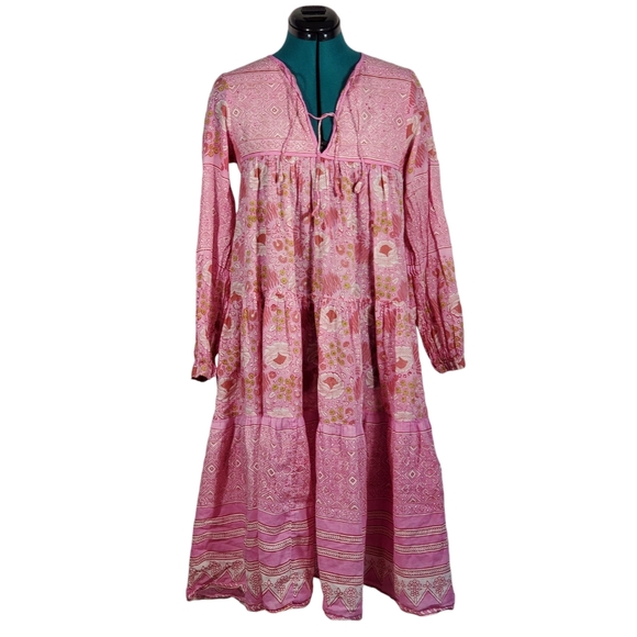Matta Dresses & Skirts - Matta Yamini Cotton Midi Dress Light Pink Boho Small